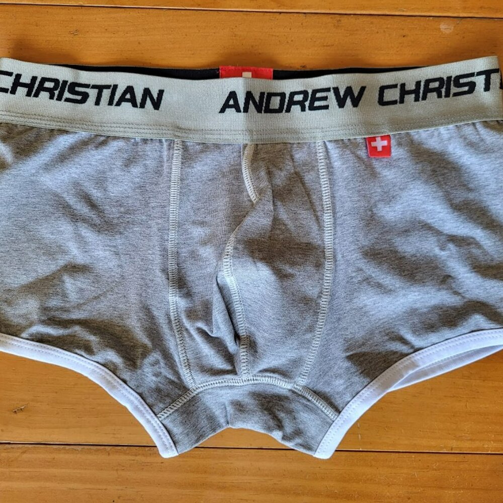 Andrew Christian Vintage Boxer Briefs Trunks Large Gray NEW - Picture 2 of 8